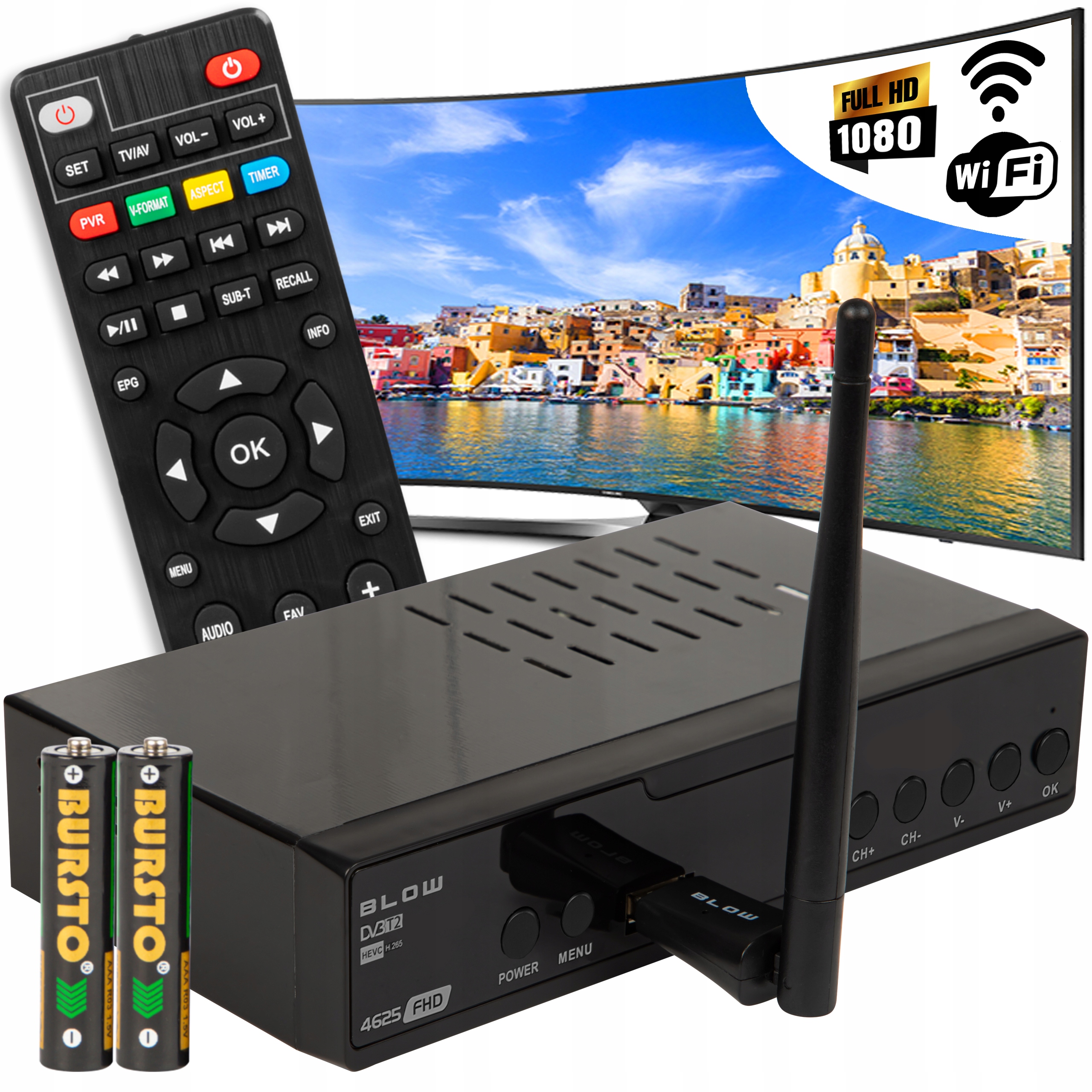 Tuner DVB-T2 Blow 4625FHD + Adaptér WiFi Opticum W5 RED
